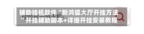 辅助挂机软件“新鸿狐大厅开挂方法”开挂辅助脚本+详细开挂安装教程-第2张图片